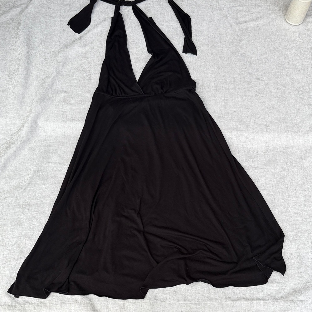 Black Halter Dress Cotton Double Layer Minimal Classic Size S